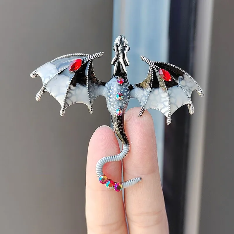6/Color Enamel Dragon Brooches For Women Men Rhinestone Flying Legand Animal Party Office Brooch Pins Gifts
