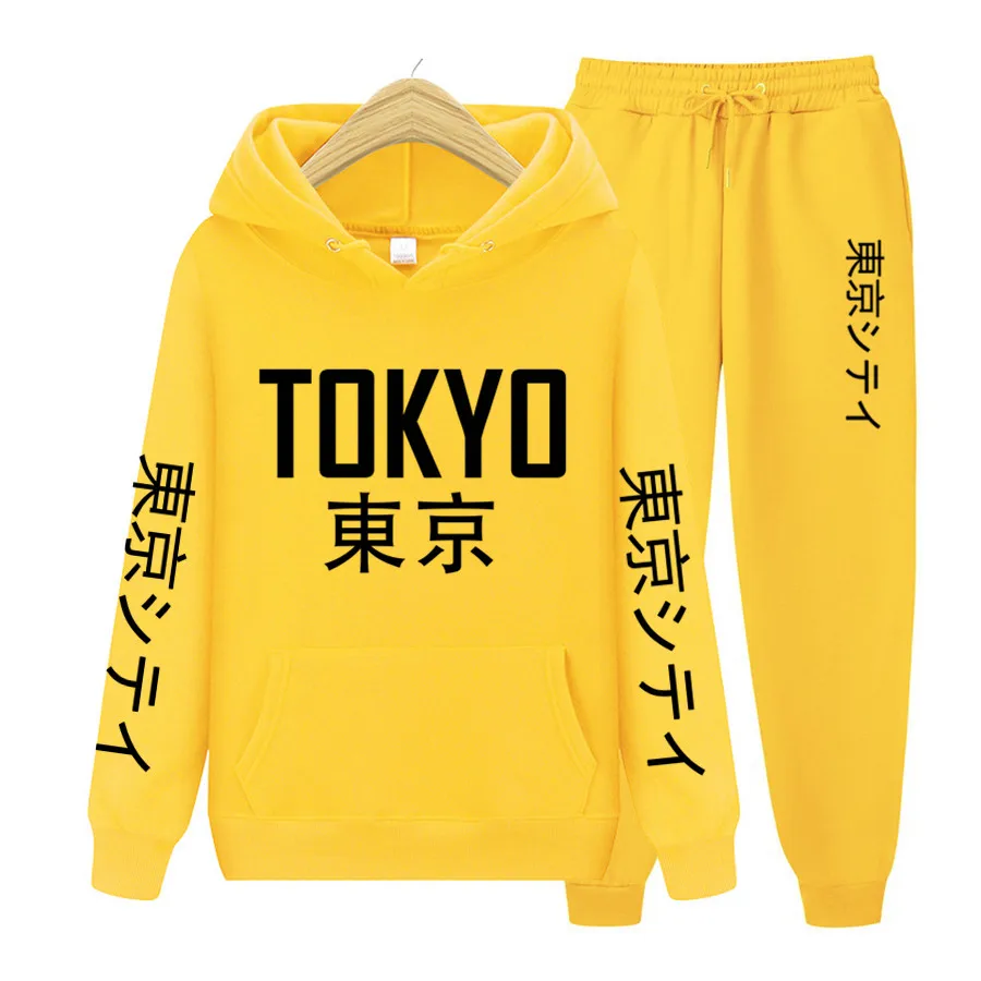 

Women 2 Pcs Set Hoodies and Sweatpants Suit Japanese Tracksuit Men Women Sweatshirt Suit Fleece Hoodie Pants Jogging Pullover