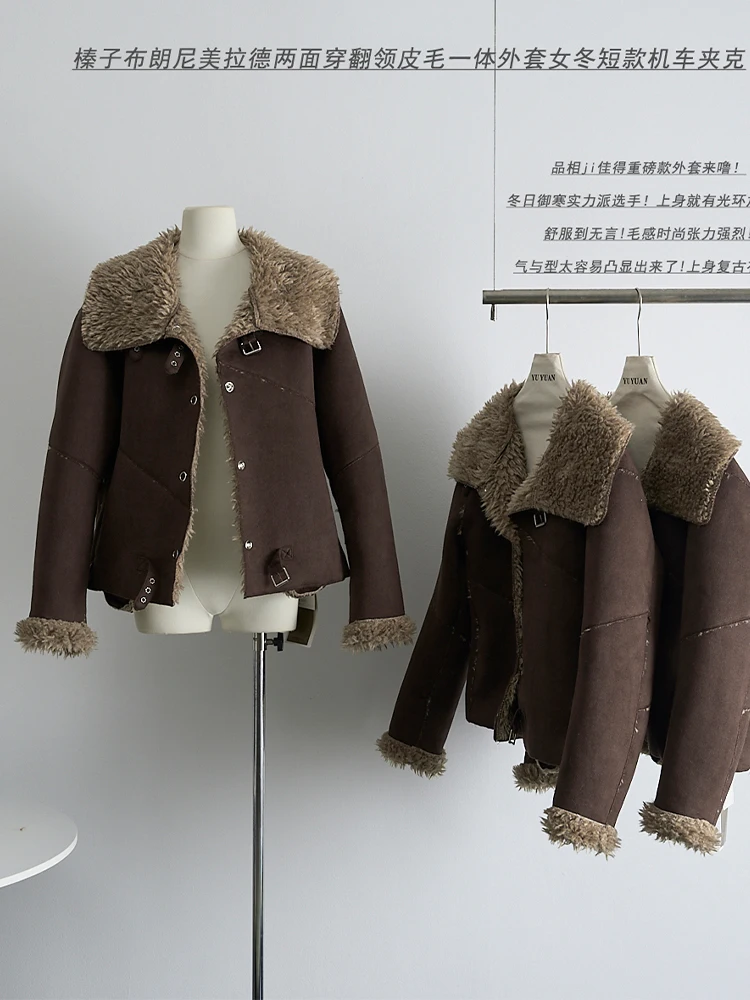 Женское пальто из кофейного искусственного кроличьего меха толстое теплое