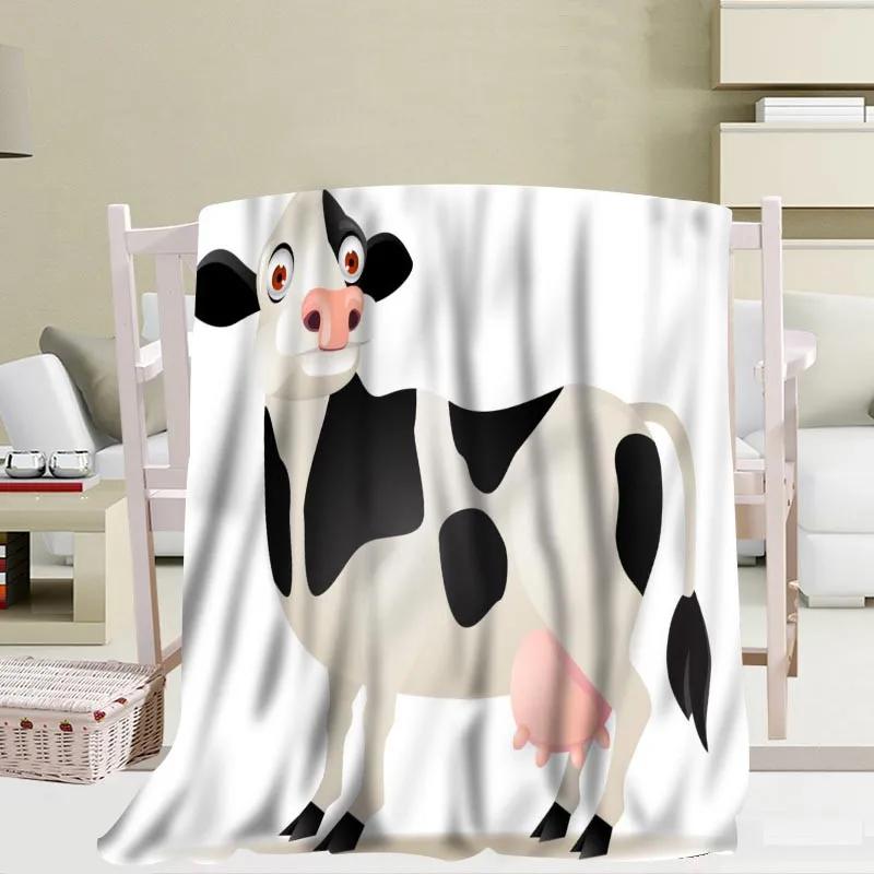 Cute Cow Cartoon Pattern Flannel Throw Blanket Soft Warm Cozy Sofa Bed Decor Blanket Kid Adult Camping Hiking Blanket King Size