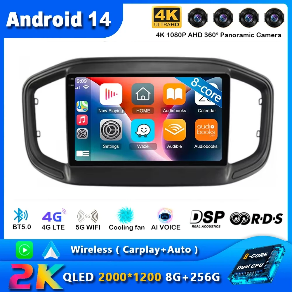 Автомобильное радио Android 14 Carplay для Fiat Strada 2020 2021 2022 Навигация GPS Мультимедийный