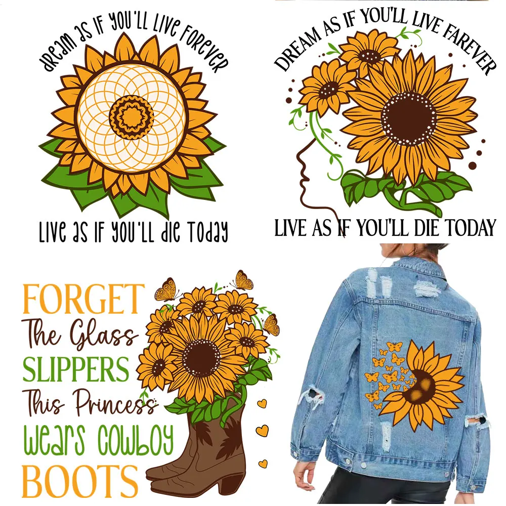 

Dream If You Will Live Forever Clothes Sticker For Girls Patches Clothing DIY Applique Printed Plants Flower Patch on Clothes