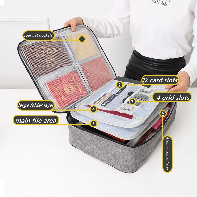 

Multi-function Document Bag Large Capacity Passport Storage Bag Family with Lock Document Bag Multi-layer Document Storage Bag