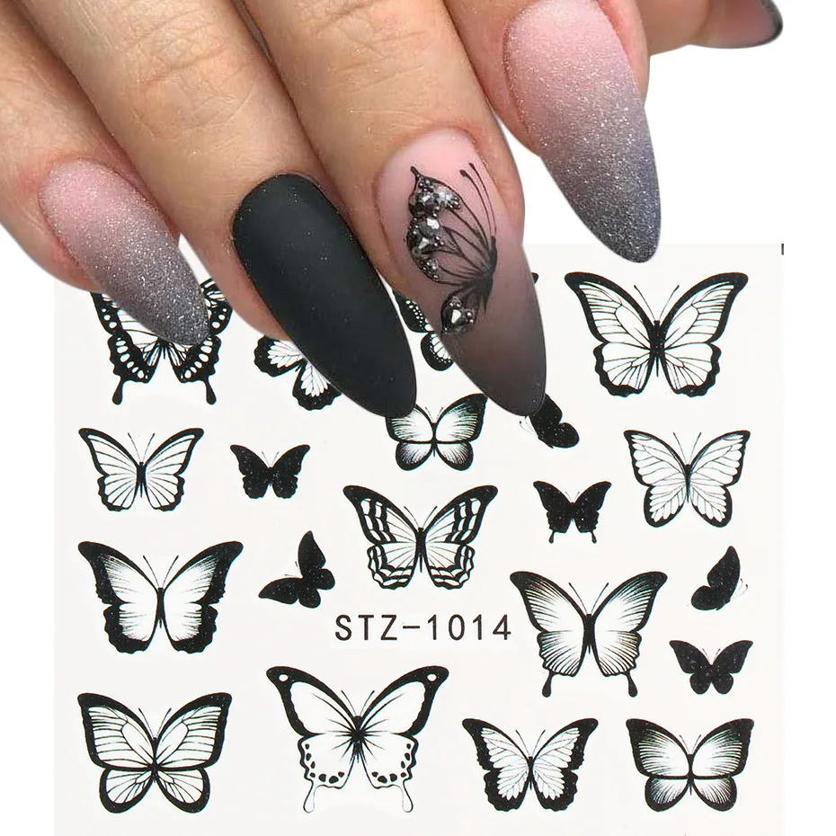 

VISIBLE 1PC 3D multicolor Butterfly Black White Gradient Adhesive Sticker Nail Design Art Decorations Nail Art Accessories
