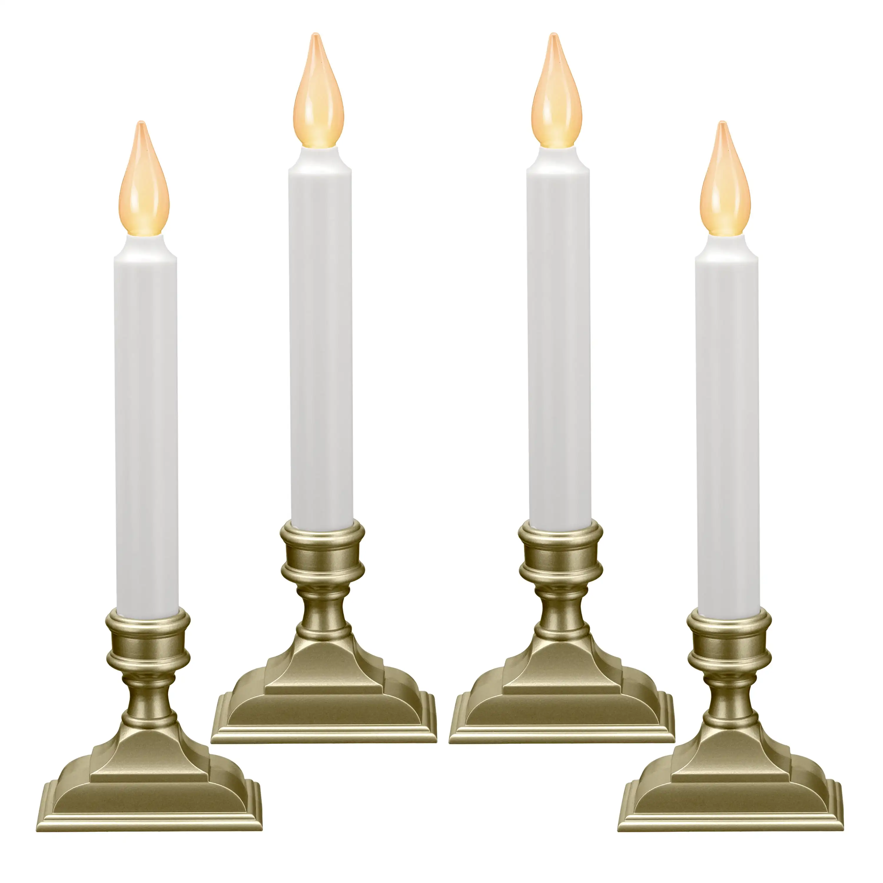 

Battery Operated LED Window Candles, Amber Flicker Flame, Auto Timer, Pack of 4 (Pewter)