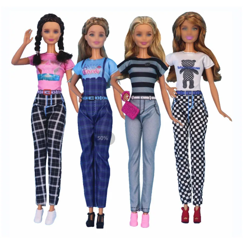 

Summer Casual Jumpsuits Dresses 4 Pcs Pack Doll Clothes 30cm 1/6 Accessories for Barbie Doll Baby Toys for Girls Educational