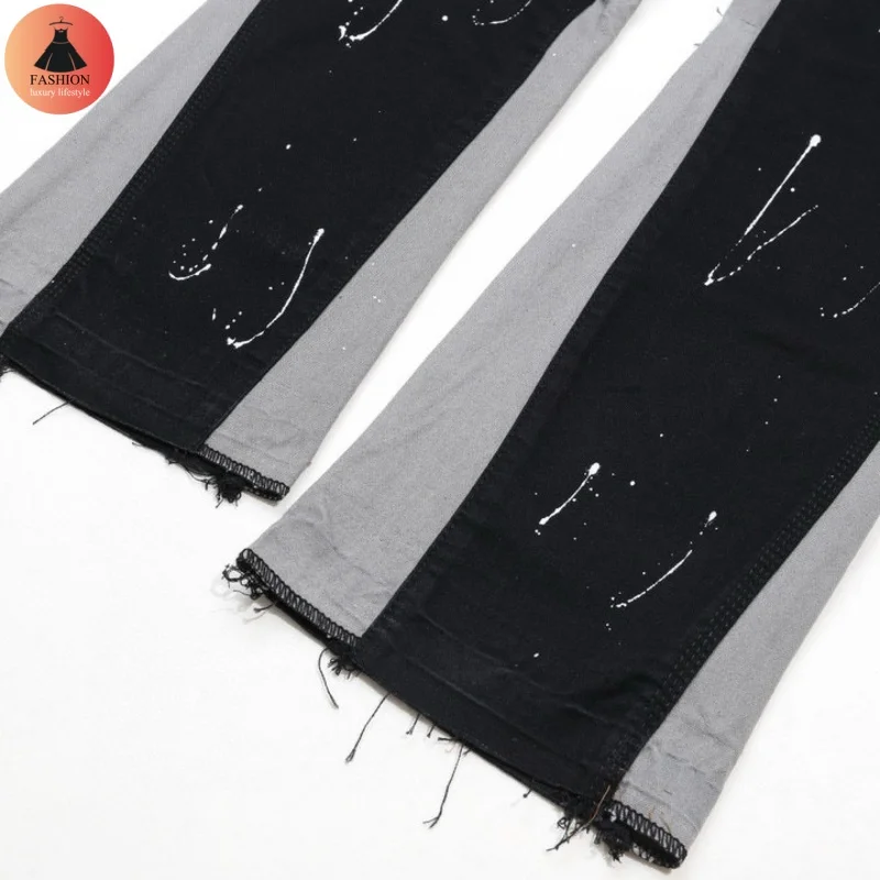 Черные потертые мужские и женские джинсы High Street Graffiti брендовые осенне-зимние
