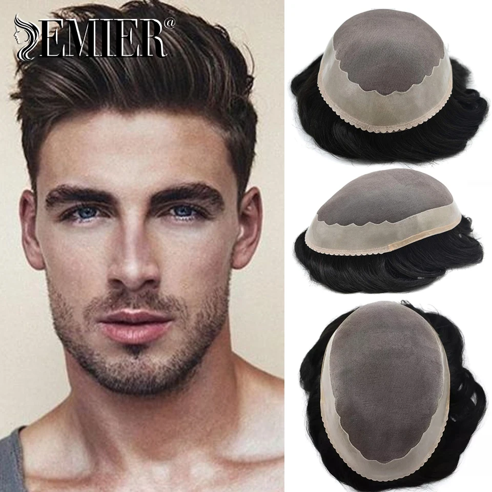 

Fine Mono NPU Toupee Men Wig Replacement Systems Durable Men's Hairpiece Indian Natural Remy Hair 6inch Hair Capillary Prothesis