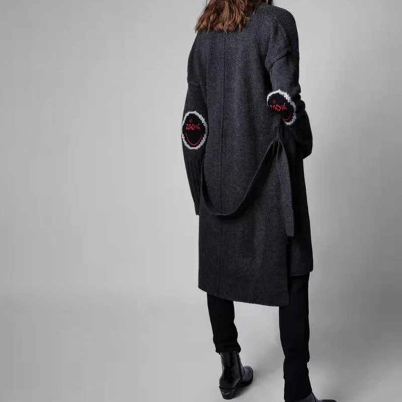 

100% cashmere women Knit cardigan coat v-neck long sleeve lace-up lady knit coat