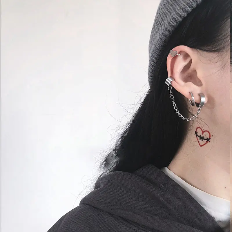 

Korean Fashion Personality Couple Earrings Titanium Steel Chain Earbone Clip Earrings for Women Sexy Jewerly Bestfriend Gifts