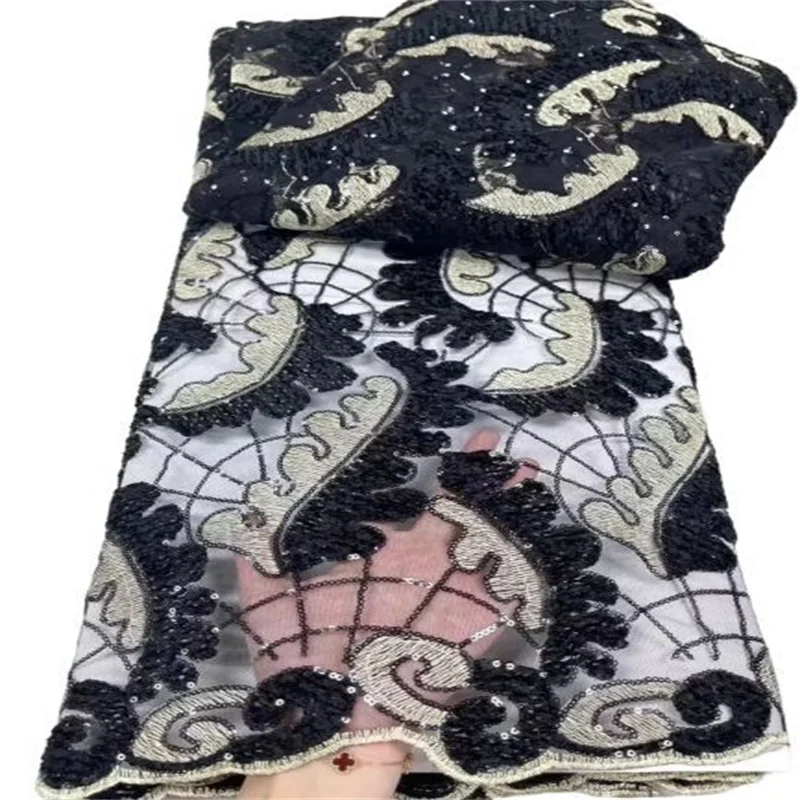 

Черная Новая африканская 3D кружевная ткань, 5 ярдов, высокое качество, нигерийское женское свадебное платье, блестки, вышивка, французская Тюлевая кружевная ткань