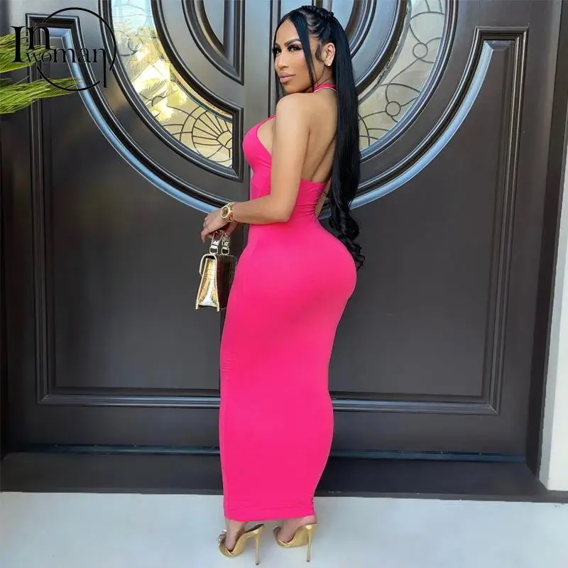 

Inwoman Spring Fall Halter Black Long Dress Women 2022 Strapless Sexy Party Maxi Dress Ladies Club Red Backless Bodycon Dress