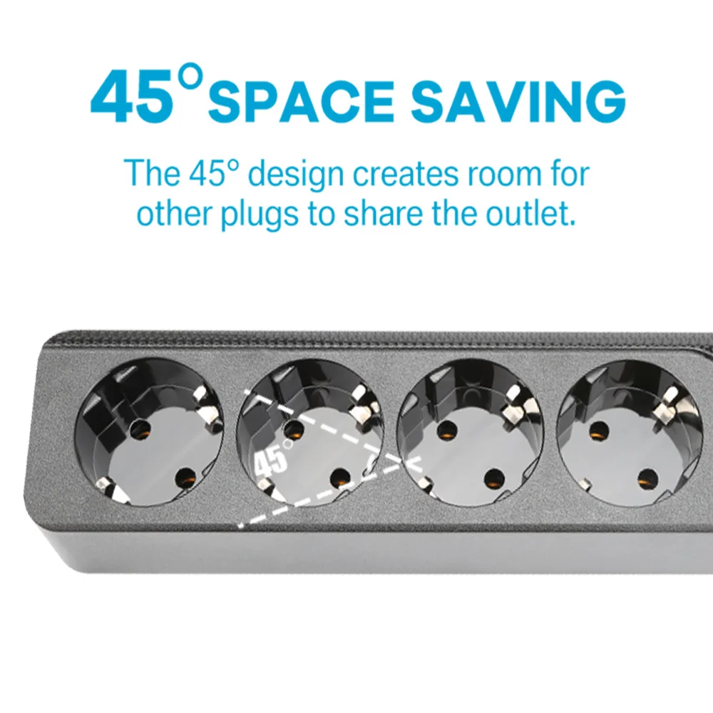 Адаптер удлинителя Power Strip Euro Plug 2 м с 4 розетками и 6 USB-портами для зарядки Type-C