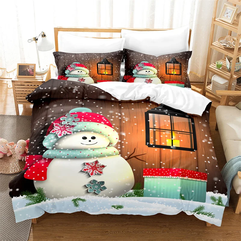 

Christmas Snowman Bedding Set Duvet Cover New Year King Quilt Cover Christmas Decorative Children Bedroom Hotel Duvet Cover Set