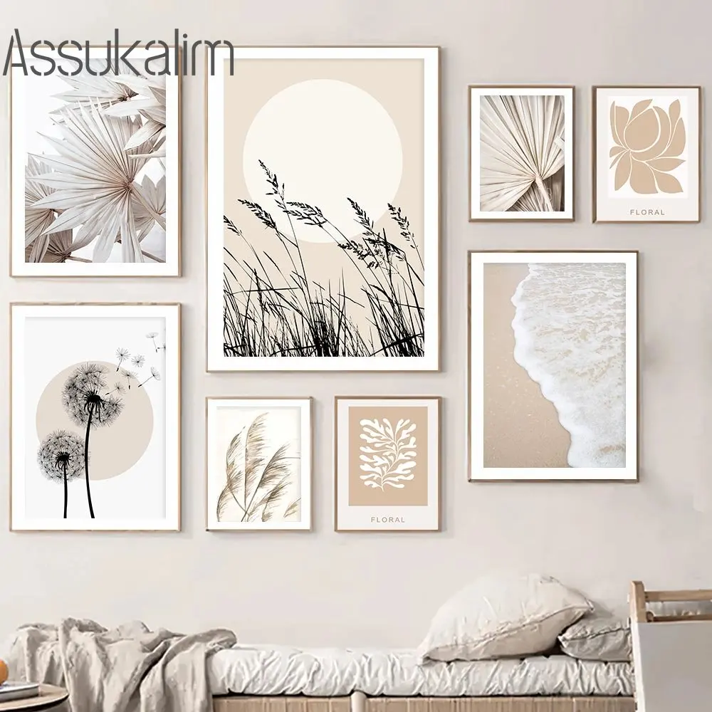 

Abstract Canvas Poster Reed Dandelion Art Prints Lake Beach Wall Art Leaf Print Pictures Nordic Wall Posters Living Room Decor