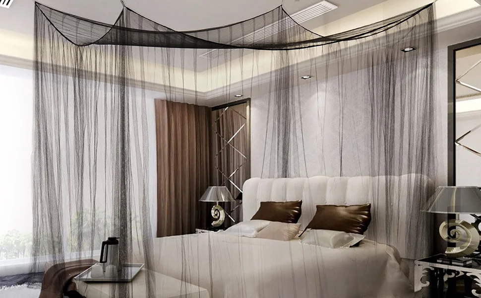 

4 Corner Post Bed Canopy Large Mosquito Net with Top Ties Elegant Bed Curtains Net for Indoor Outdoor Adult Bedroom Kids Rooms