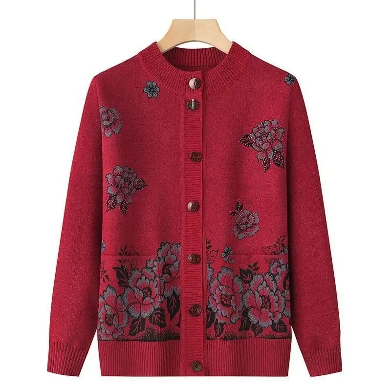 Осенне-зимний вязаный свитер кардиган свободный крой с круглым вырезом женский