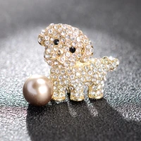 rhinestone cute puppy design pearl brooch party sparkling puppy crystal animal enamel brooches for women
