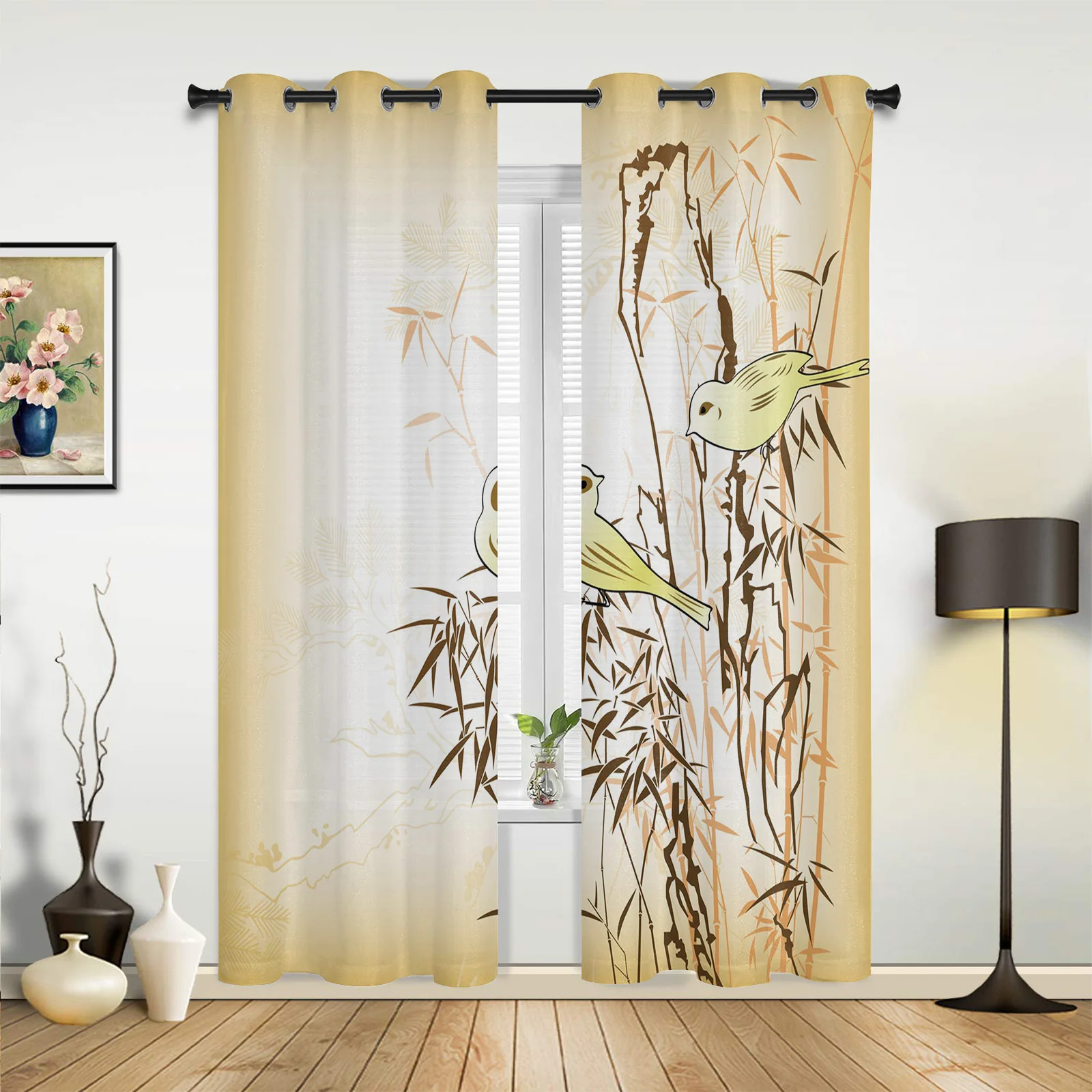 

Cute Bird Yellow Bamboo Curtains for Bedroom Living Room Drapes Kitchen Children's Room Window Curtain Modern Home Decor