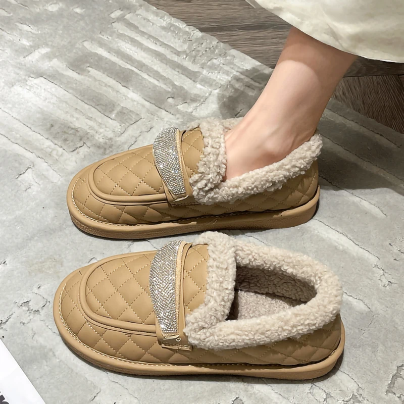 

Casual Woman Shoe Round Toe Slip-on Autumn Shallow Mouth New Moccasin Slip On Comfortable Winter Fall Leisure Flock Fur Slip-On