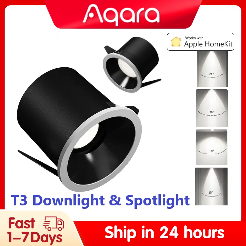

Умные точечные светильники Aqara T3 Zigbee 3,0, точечный светильник с регулировкой яркости, 6 Вт, угол луча 15 °, 24 °, 36 °, 80 °, Адаптивное освещение с регулировкой яркости, домашний комплект