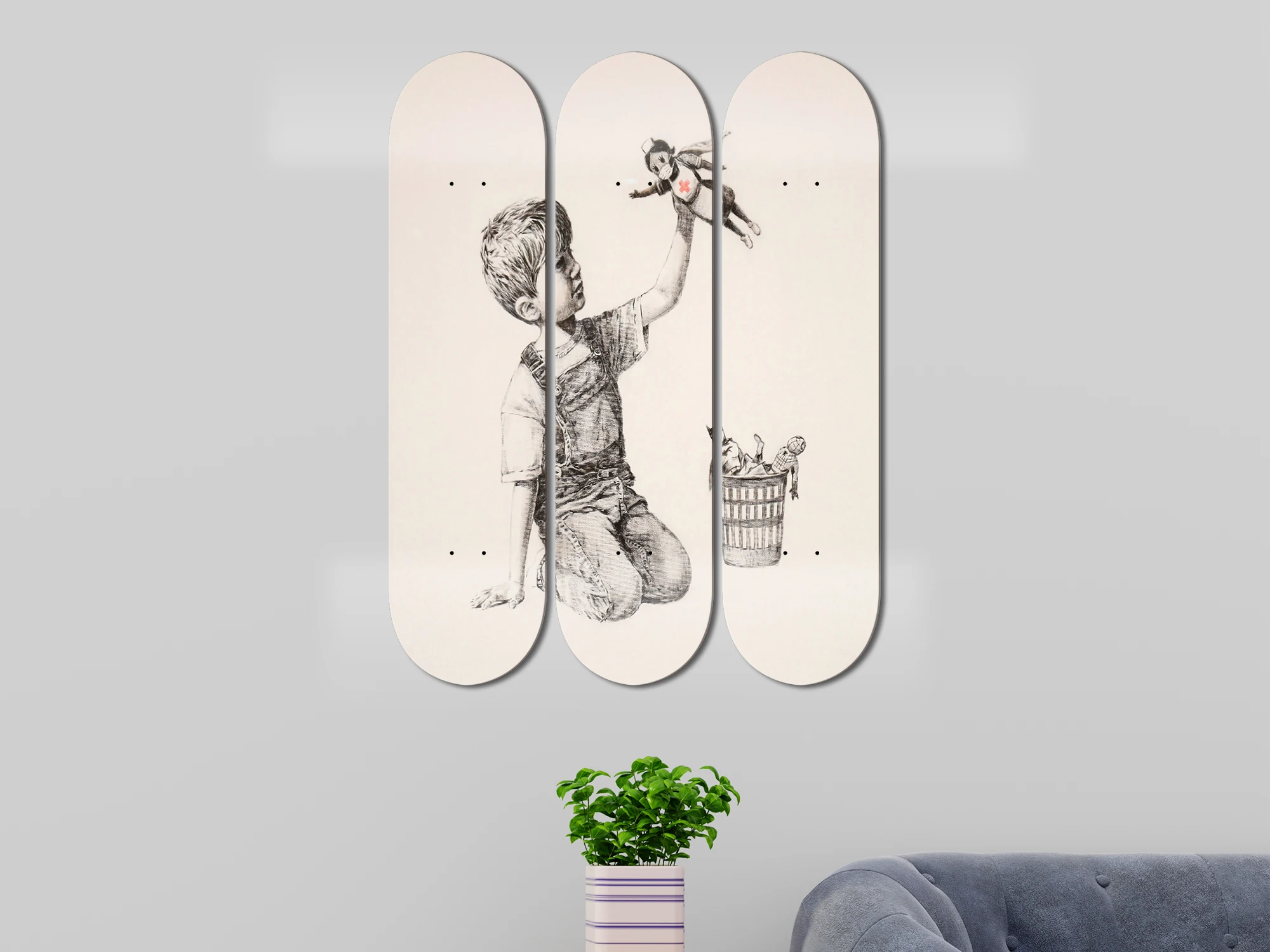 Фото Набор из 3 настенных панно Banksy Skateboard: Профессиональные настенные декоративные панели в стиле поп-арт для баров, клубов и игровых комнат №2