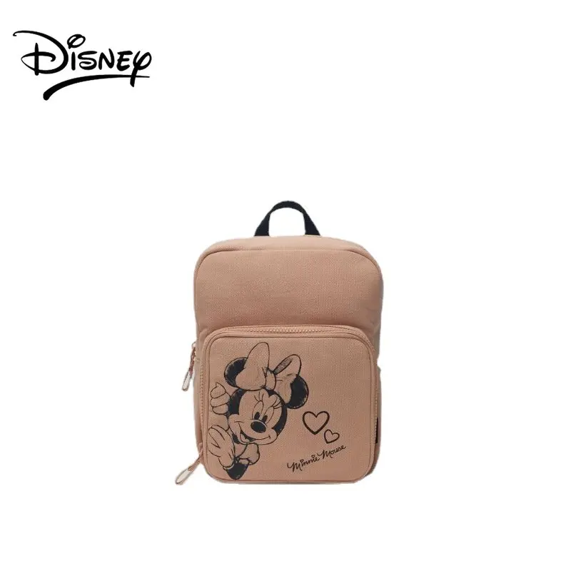 Disney Mickey Mouse Shoulder Backpack New Retro Canvas Brown Sketch Minnie Print Children's Backpack Schoolbag