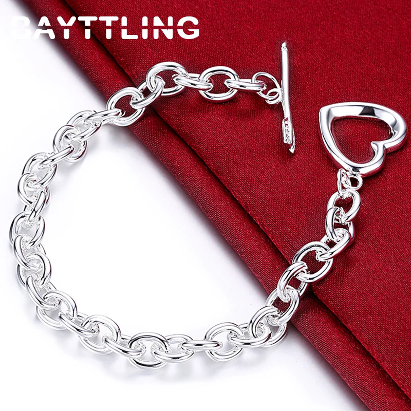 

BAYTTLING 925 Sterling Silver 8 inch Heart Bracelet For Women Fashion Engagement Party Jewelry Bracelets Free Shipping
