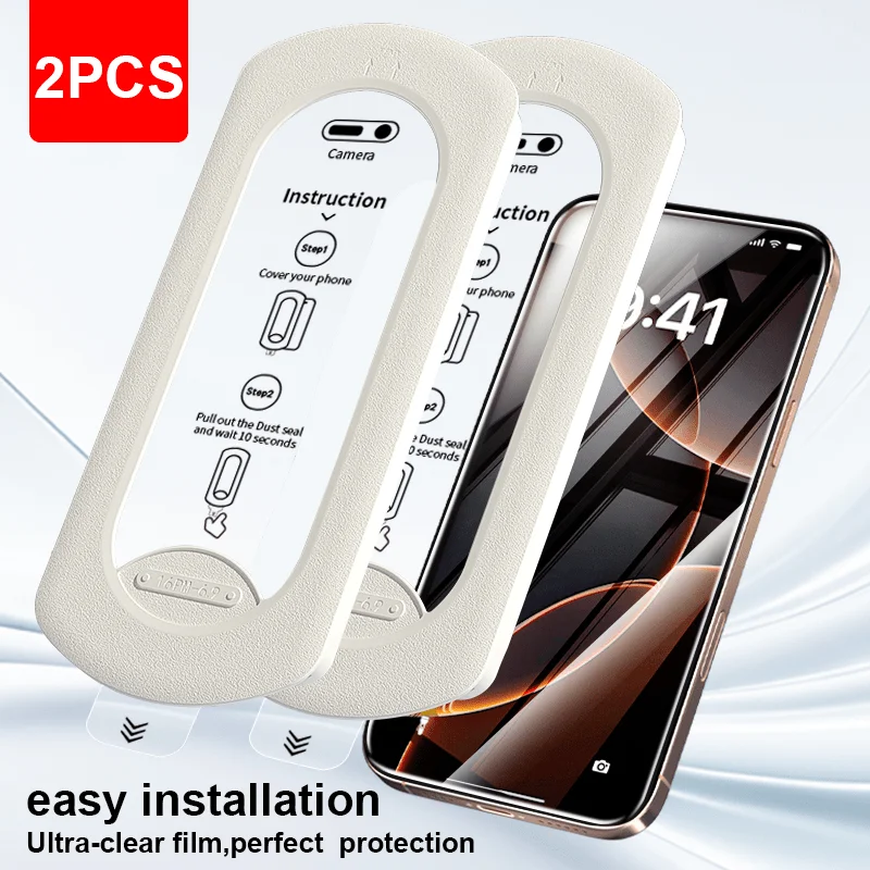 Фото 2 шт. для iPhone 16ProMax, пленка из закаленного стекла 15 Pro 14 Plus, 13 устойчивых к отпечаткам пальцев, установочные инструменты, пленка из закаленного стекла HD №1