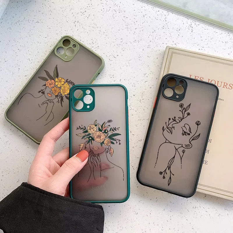 

Factory Direct Selling For iPhone 12 11 13 Pro MAX X XS XR SE 2 6s 7 8 Plus Hard Translucent Cover Art Sketch Flower Girl Protec