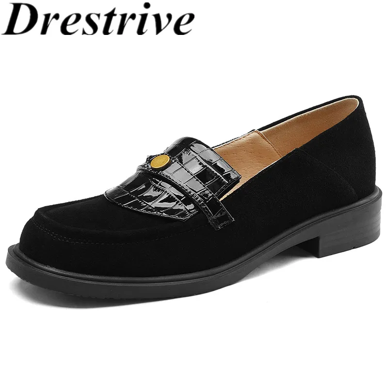 

Лоферы женские из овечьей замши с круглым носком на толстом среднем каблуке