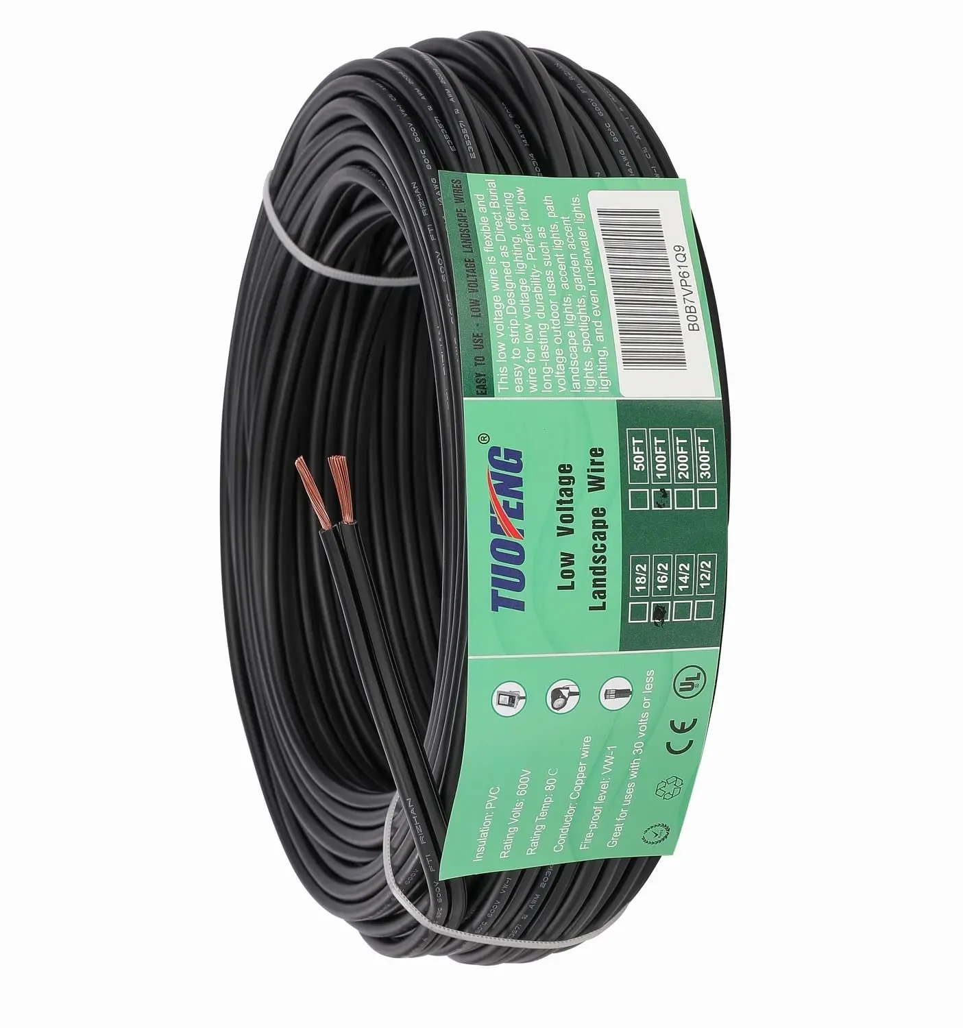 

TUOFENG 14 AWG 2-Conductor Low Voltage Landscape Wire (30.5 Meter) Outdoor Lighting Cable 14/2 Gauge Landscape Lighting Wire