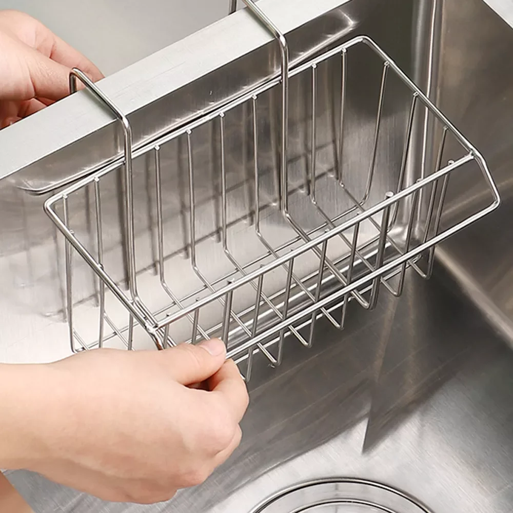 

NEW2023 304 Stainless Steel Sink Drain Hanging Basket Kitchen Storage Basket Sink Rack Rag Hanger Kitchen Sponge Holder Kitchen