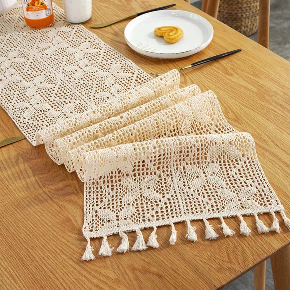 

Nordic Classical Table Runners Stitching Pastoral Crochet Knitting Hollow Lace Tassel Table Runner Desktop Decoration Table Flag