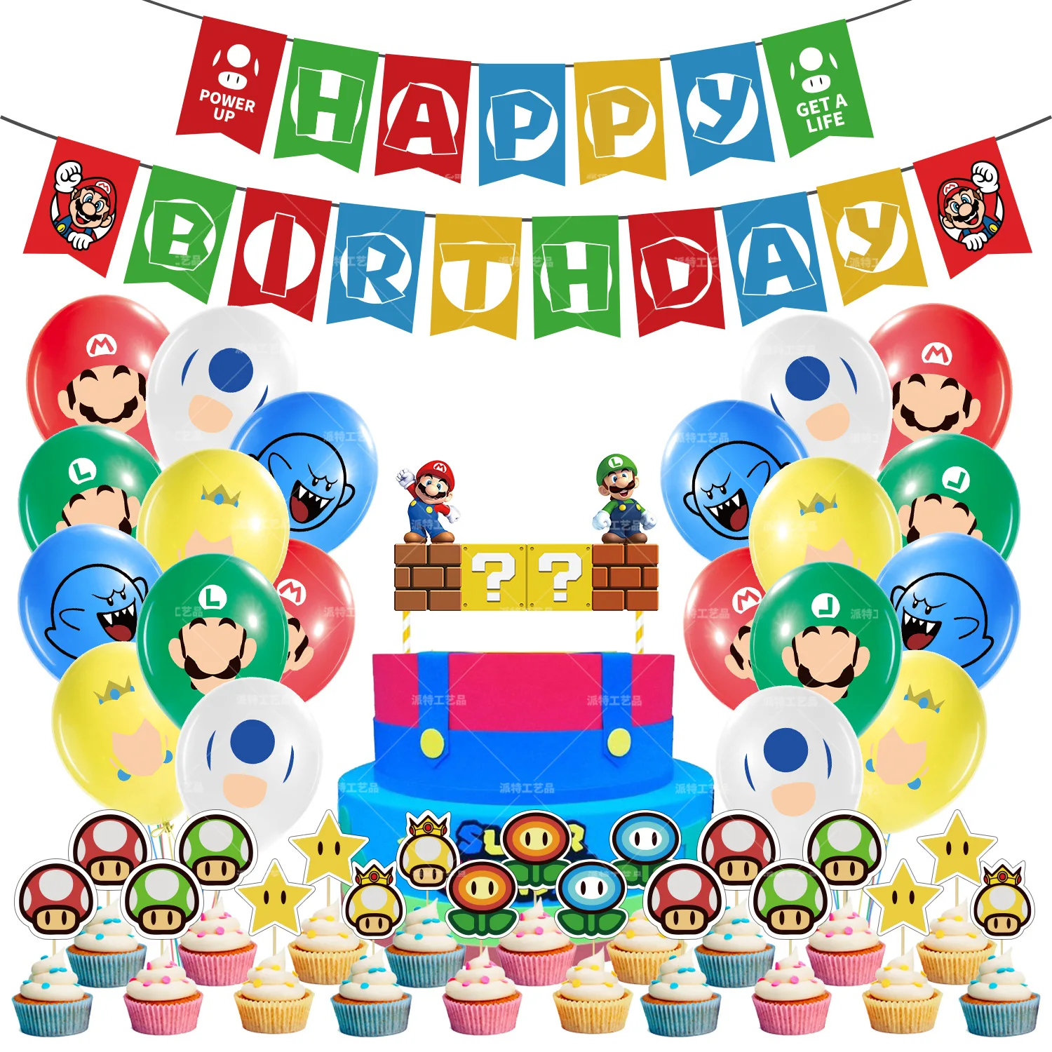 

New Super Mario Theme Party Decoration Birthday Flag Banner Cake Card Latex Balloon Baby Kids Boys Party Supplies Wedding Decor