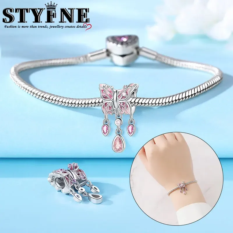 Стерлингового серебра 925 розовые и фиолетовые градиентные бабочки насекомые