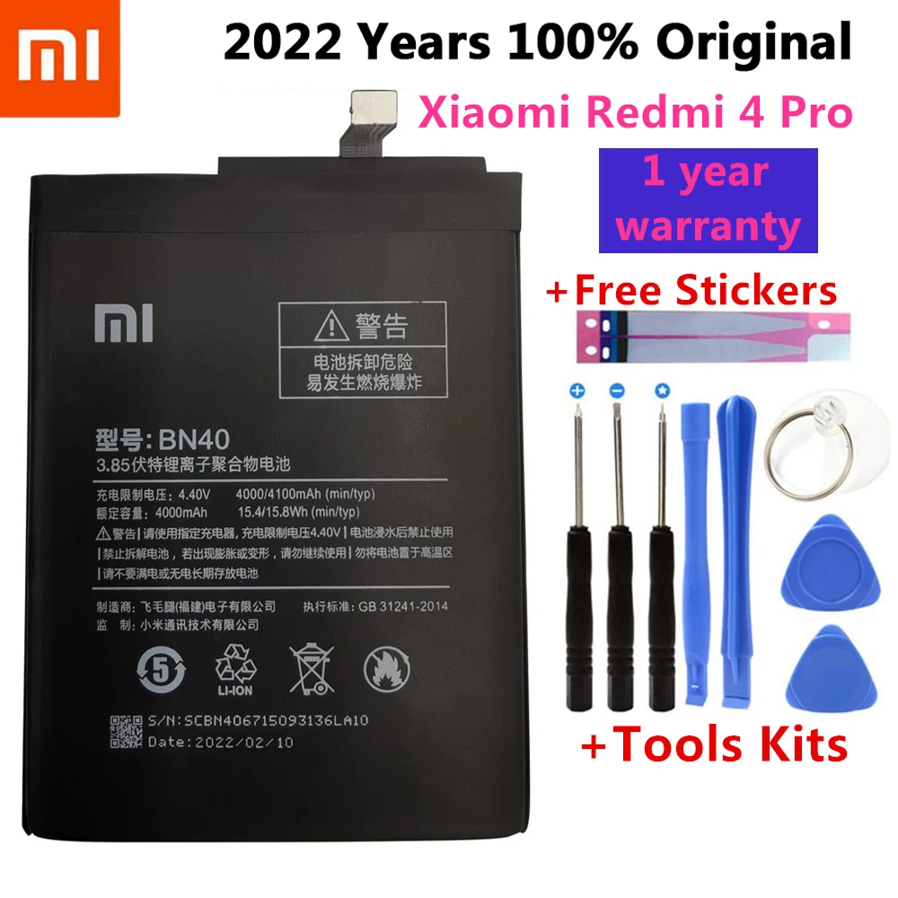 

Xiao Mi Original Replacement Phone Battery BN40 For Xiaomi Redmi 4 Pro Prime 3G Hongmi 4 Pro 4100mAh With Free Tools