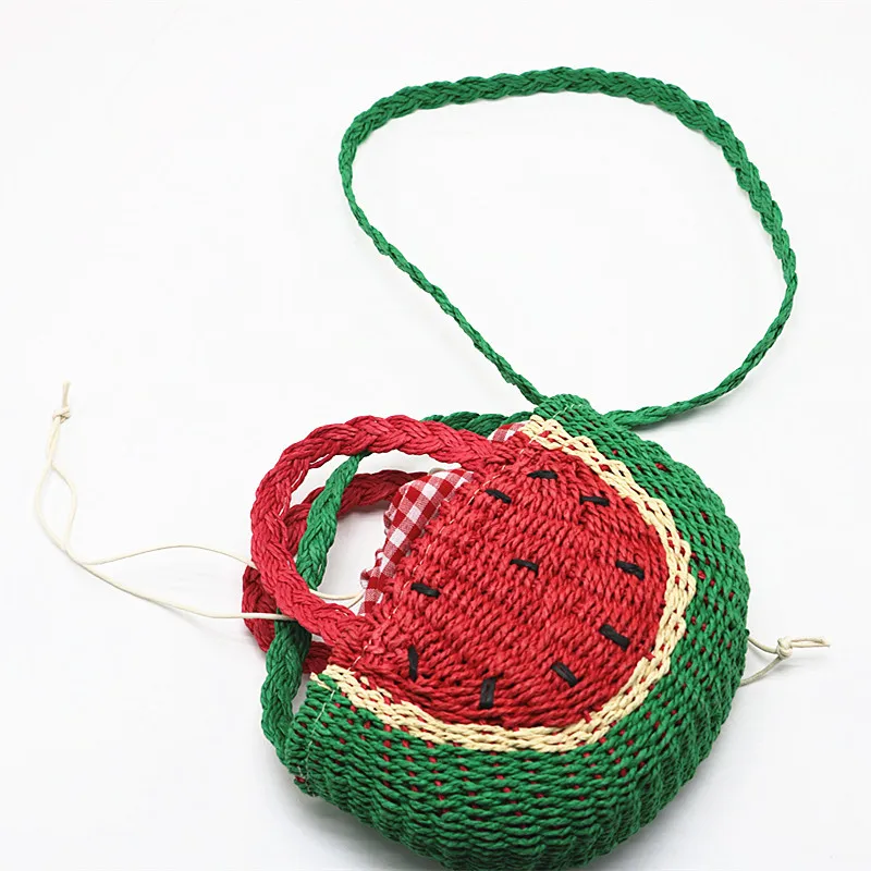 New Watermelon Straw Bag Shoulder Crossbody Braided Children's Handbag Women's Fruit |