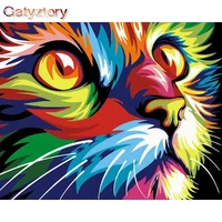 gatyztory 60x75cm frame color cat animals diy painting by numbers kit modern wall art picture acrylic paint by numbers for gift
