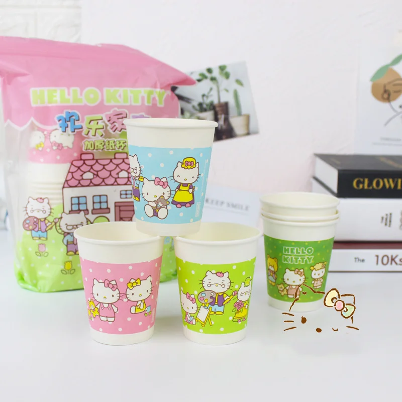 

Sanrio Kawaii Hello Kitty бумажный стаканчик мультяшный милый утолщенный без протечек 250 мл одноразовый Бумажный стаканчик Ins аниме дом вечерние стака...