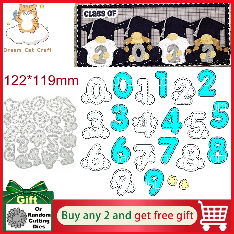 

Gnome Holding Numbers Arabic Numerals Metal Cutting Dies Cut Die Mold Scrapbooking Paper Crafts Punch Stencils Happy Graduation