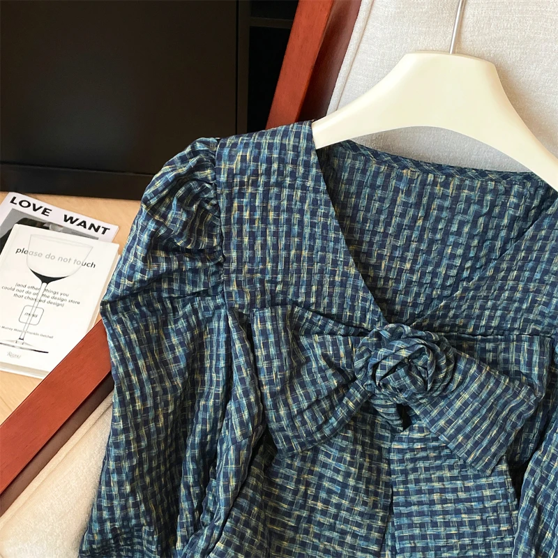 Ранняя осень новая клетчатая рубашка с v-образным вырезом женская верхняя одежда