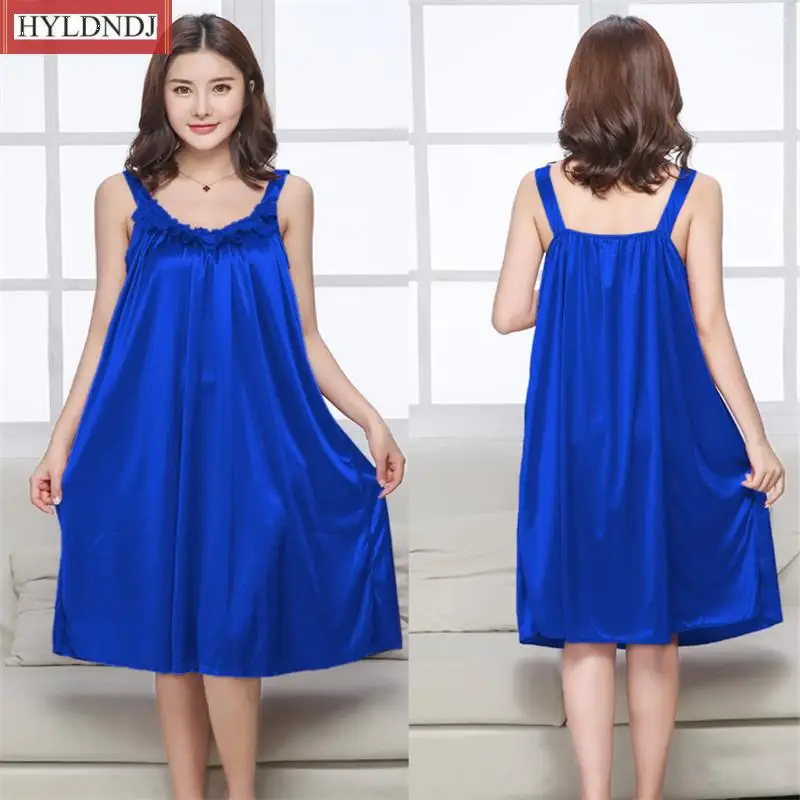 New Home Dress Female Summer Sexy Satin Nightwear Solid Women Nightdress Silk Strap Sleepwear Pregnant Woman Nightgown M-4Xl