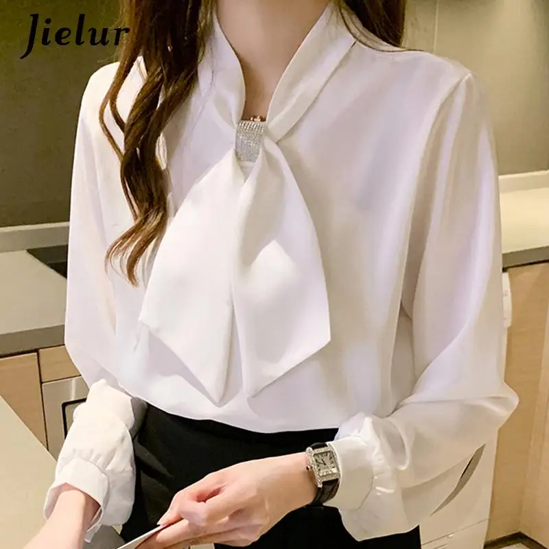 

Long Sleeve Office White Blouse Shirt Blouse Women Blusas Mujer De Moda Bow V-Neck Chiffon Blouse Tops Women Blusa