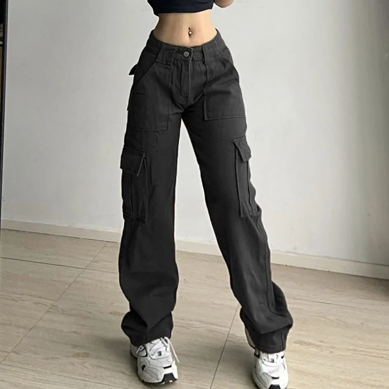 

Woen Cargo Pants Vintage Baggy Straight Jeans High Waist Wide Leg Deni Overalls Streetwear Fee Cargo Trousers Oversized