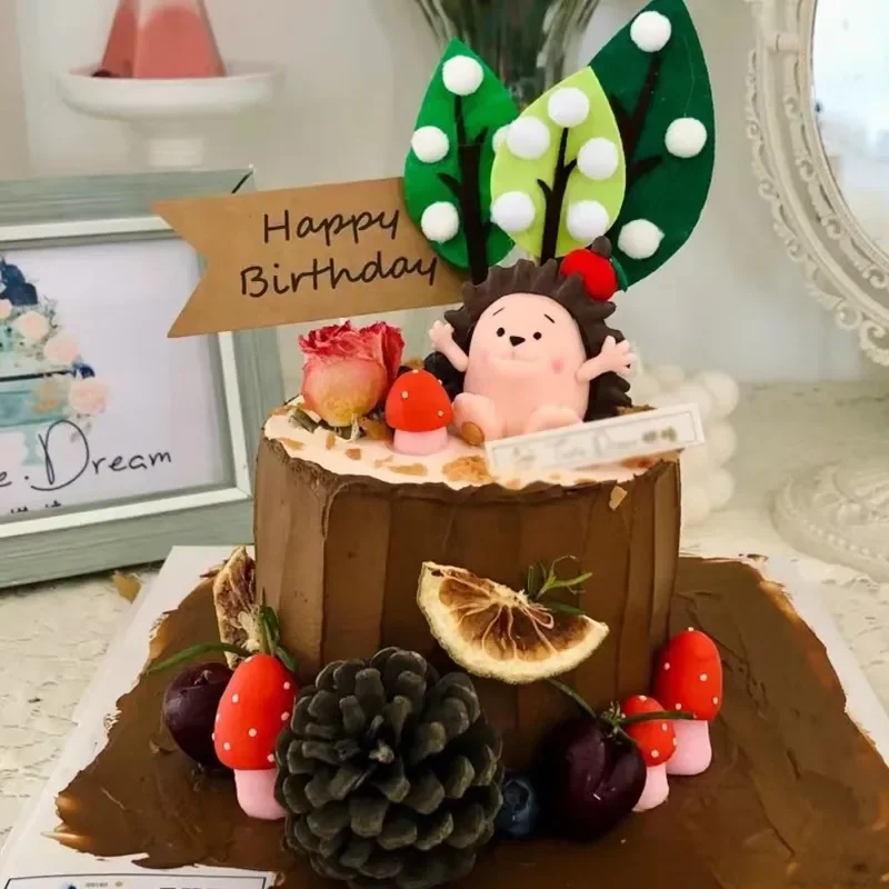 

Forest Animal Cake Decorating Hedgehog Fox Turtle Leaf Cake Toppers Boys Birthday Party Dress Up Baby Shower Baking