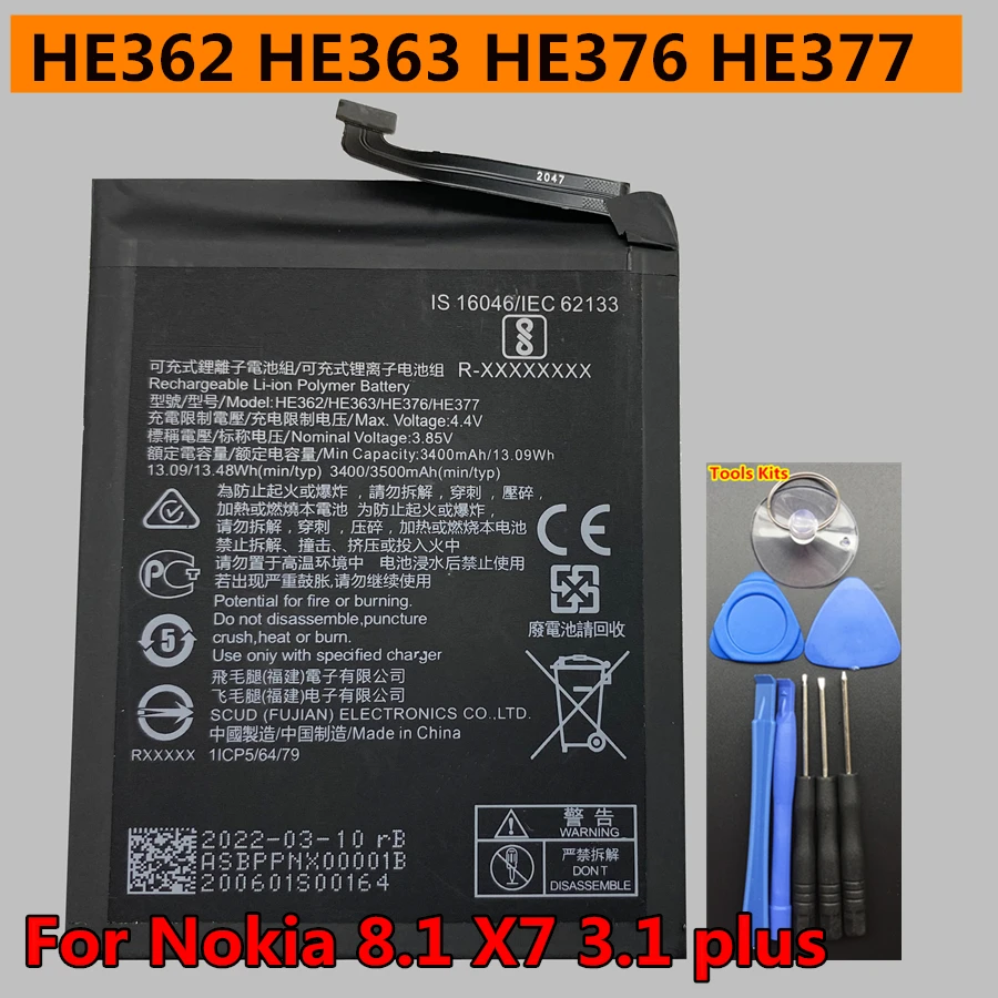 

New Original 3500mAh HE362 HE363 HE376 HE377 Battery For Nokia 8.1 TA-1119 TA-1128,X7 TA-1131,3.1 Plus TA-1128 TA-1099-1113-1115