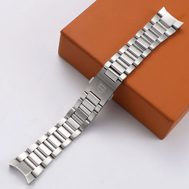 

Ремешок из нержавеющей стали 316L для часов, Серебристый браслет с застежкой-молнией, 22 мм, с изогнутым концом
