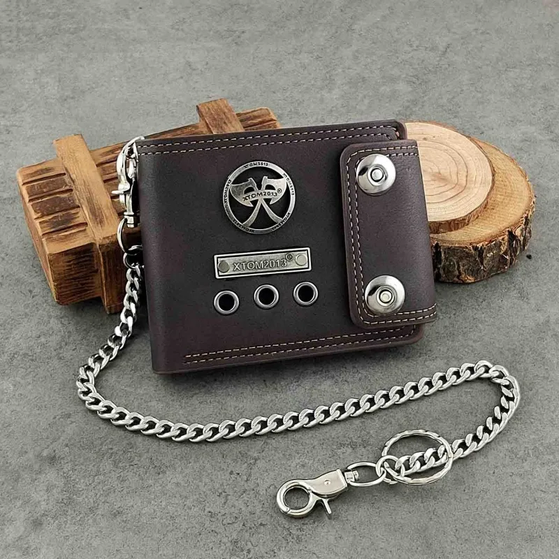 

Gothic Skull Leather Men Bifold ID Credit Card Holder Punk Coin Purse Biker Bag Wallet With Anti Theft Chain