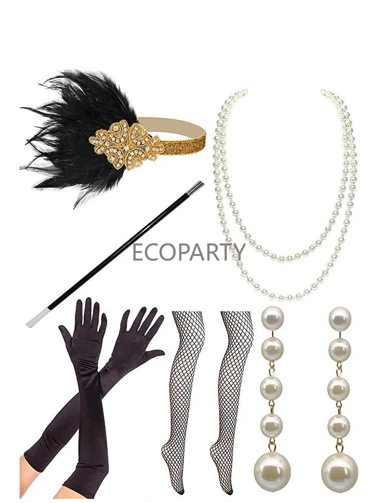 Бальное платье Великий Гэтсби 1920-х годов в комплекте с винно-красным перьевым